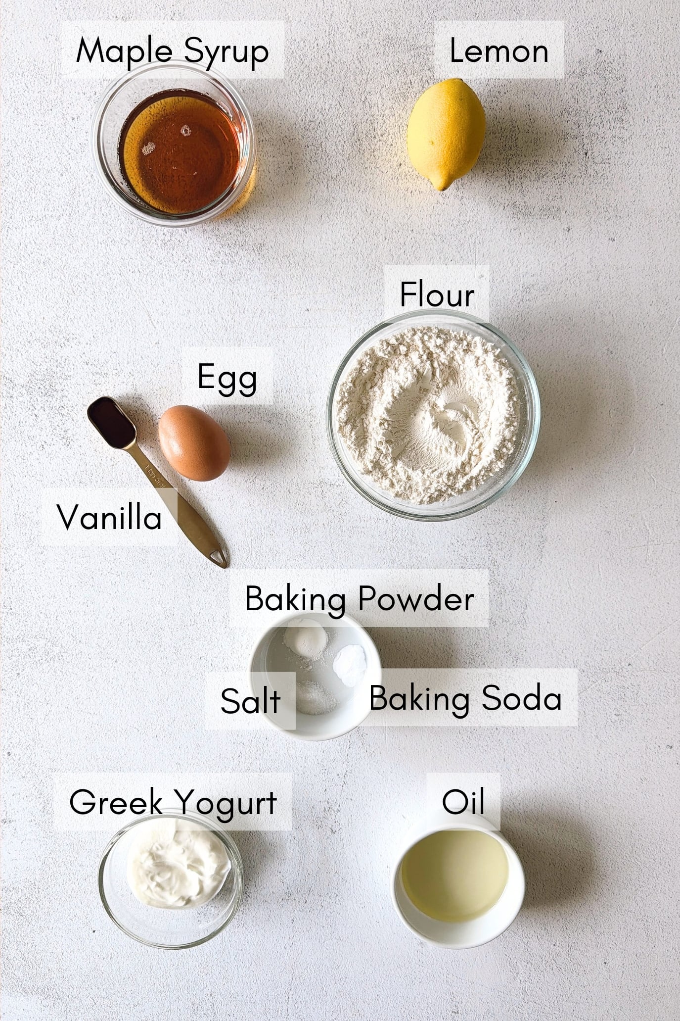 Ingredients to make lemon mini muffins.