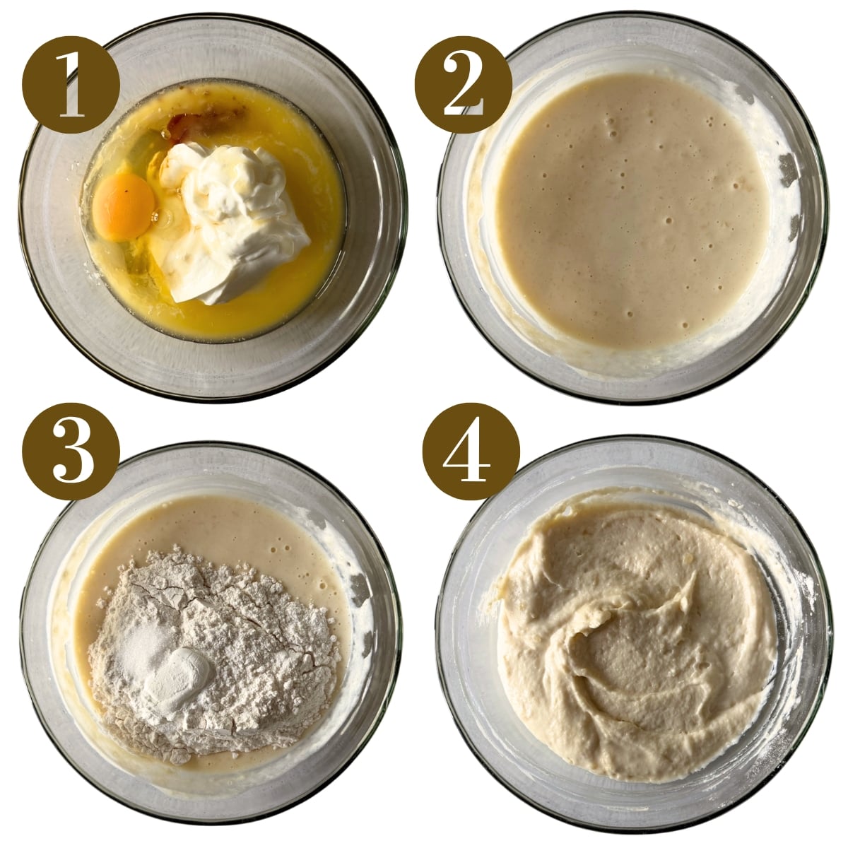 Steps to make greek yogurt protein waffles.