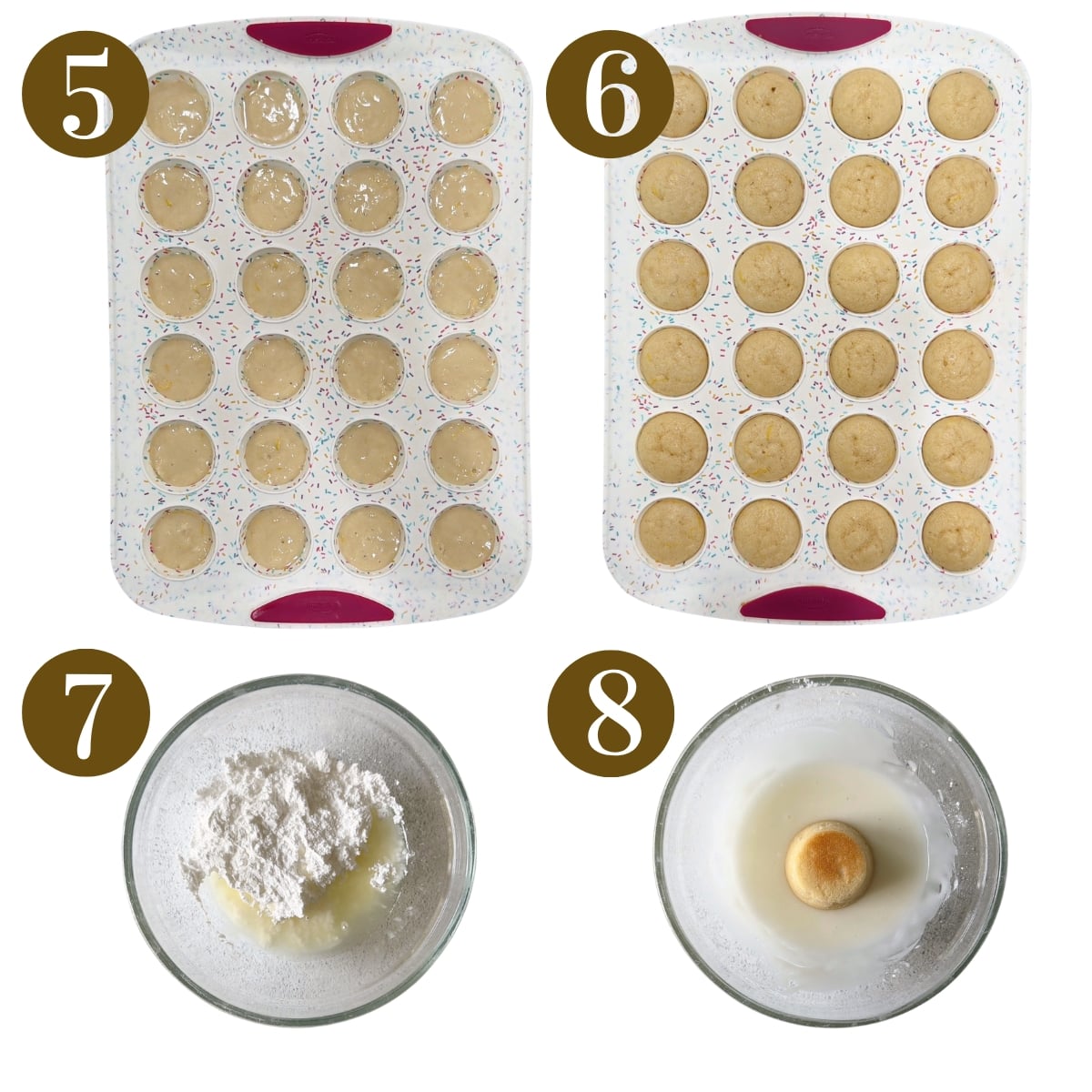 Steps to make lemon mini muffins.