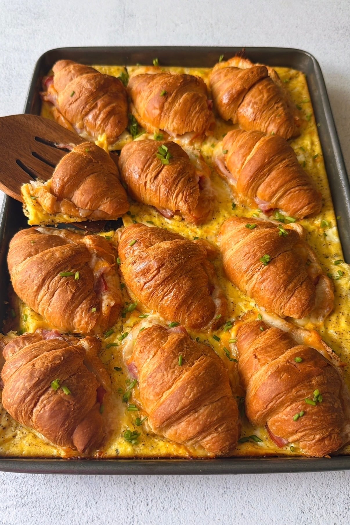 Baked ham and cheese croissants.