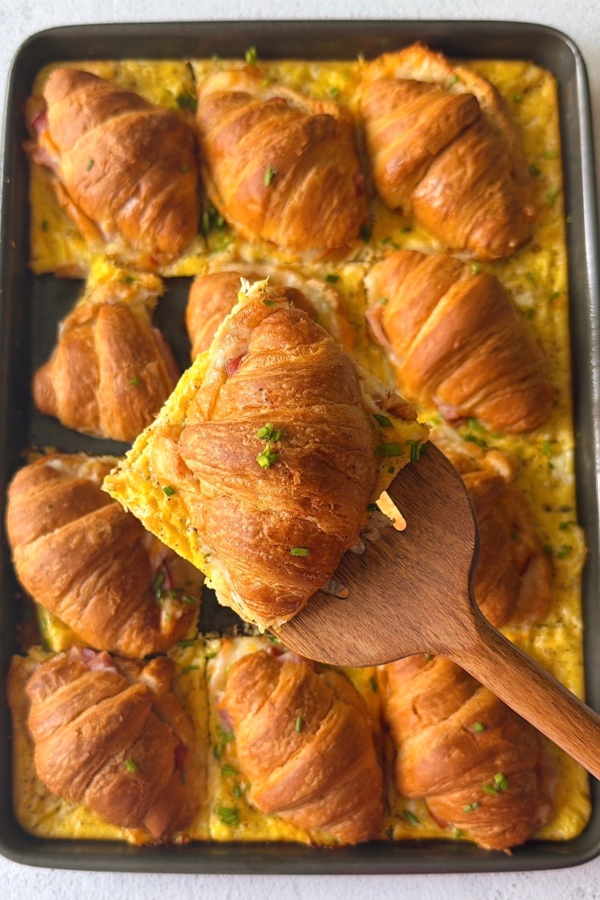 Baked ham and cheese croissants.