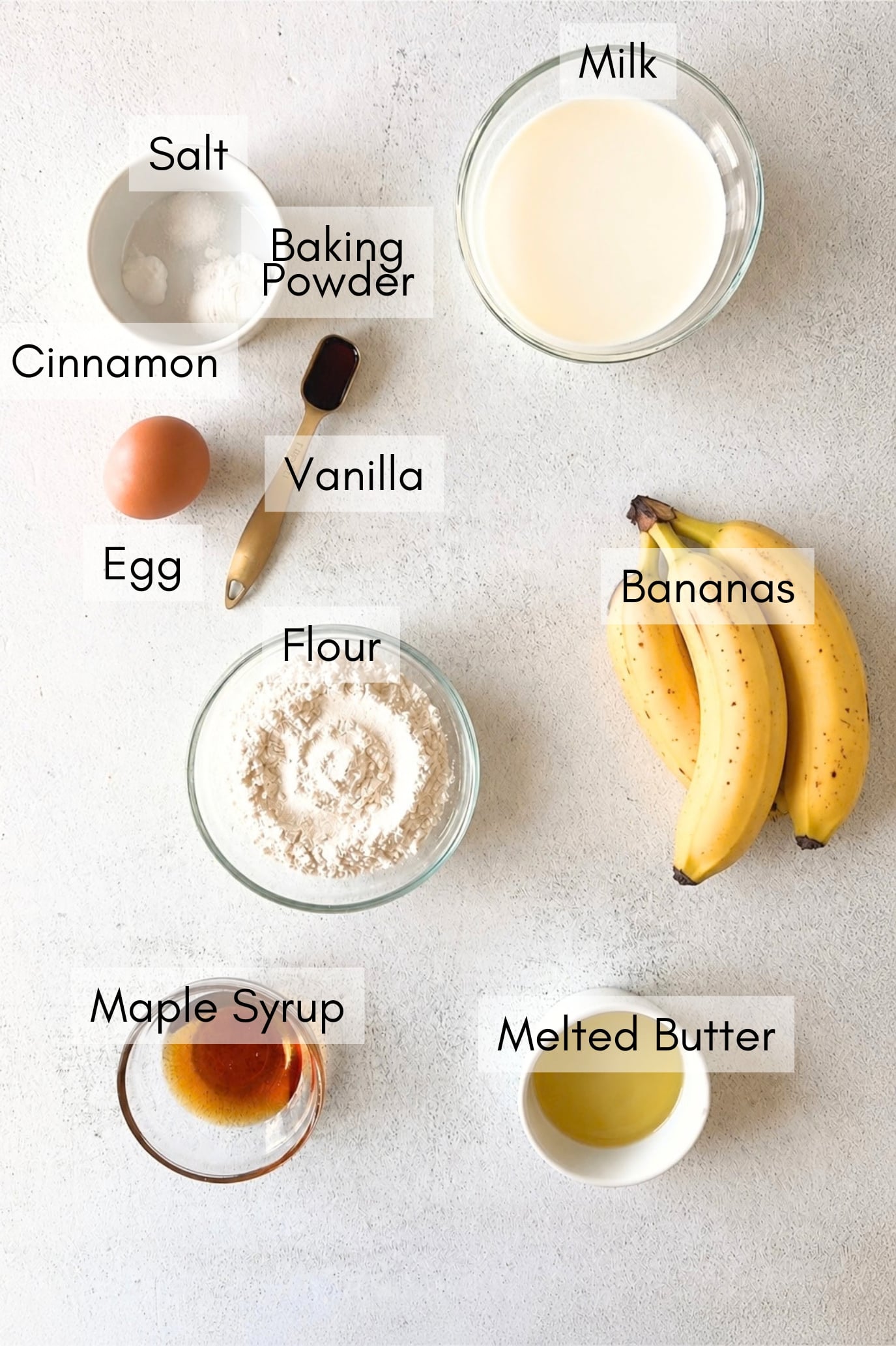 Ingredients to make banana waffle bites.