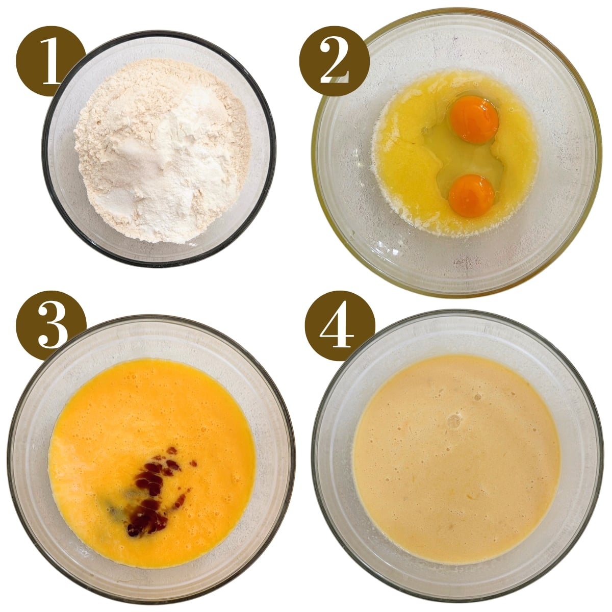 Steps to make almond croissant sheet pan pancakes.