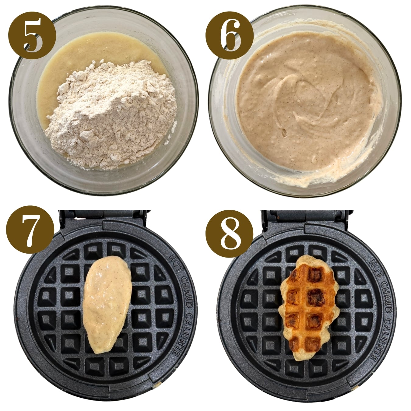 Steps to make banana waffle bites.