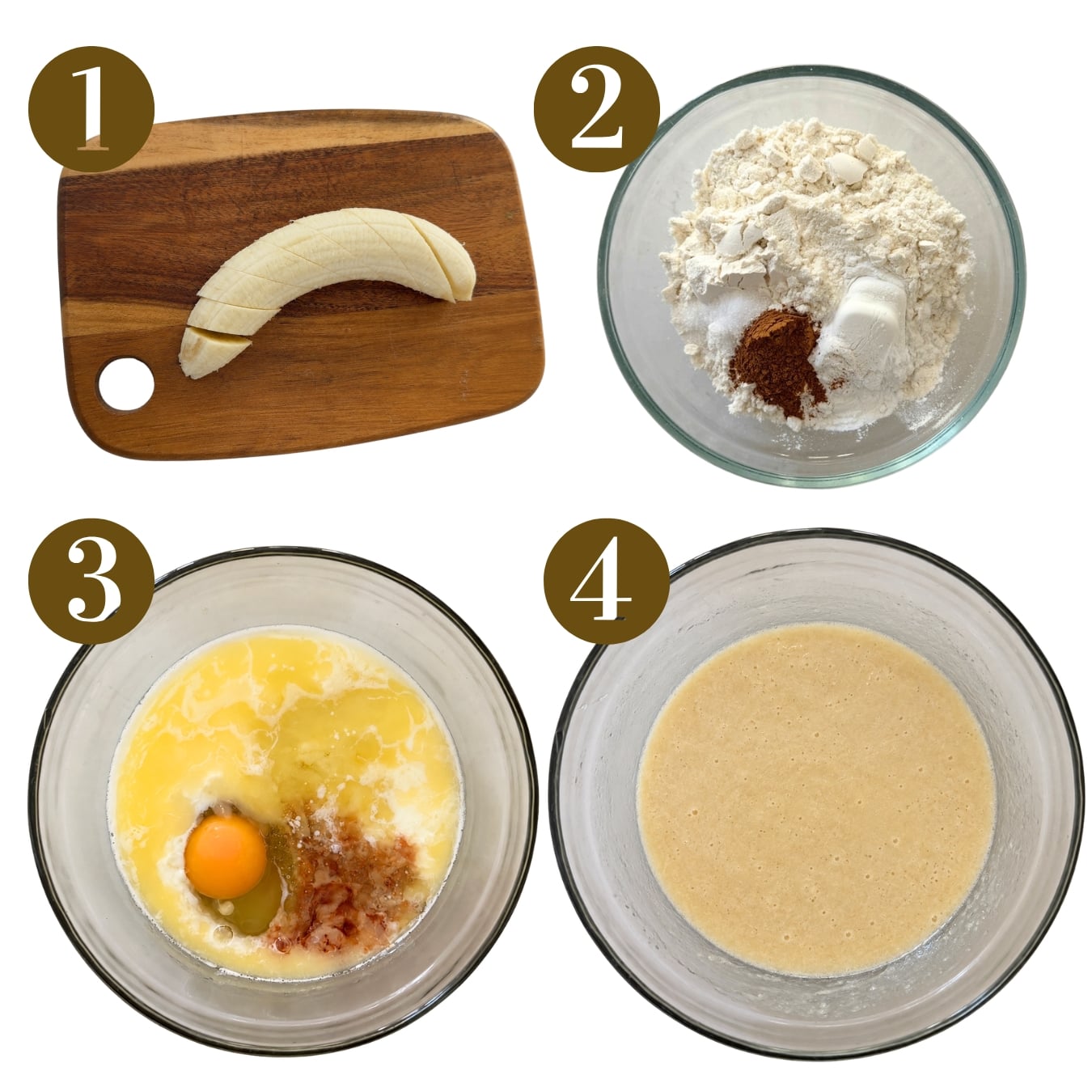Steps to make banana waffle bites.