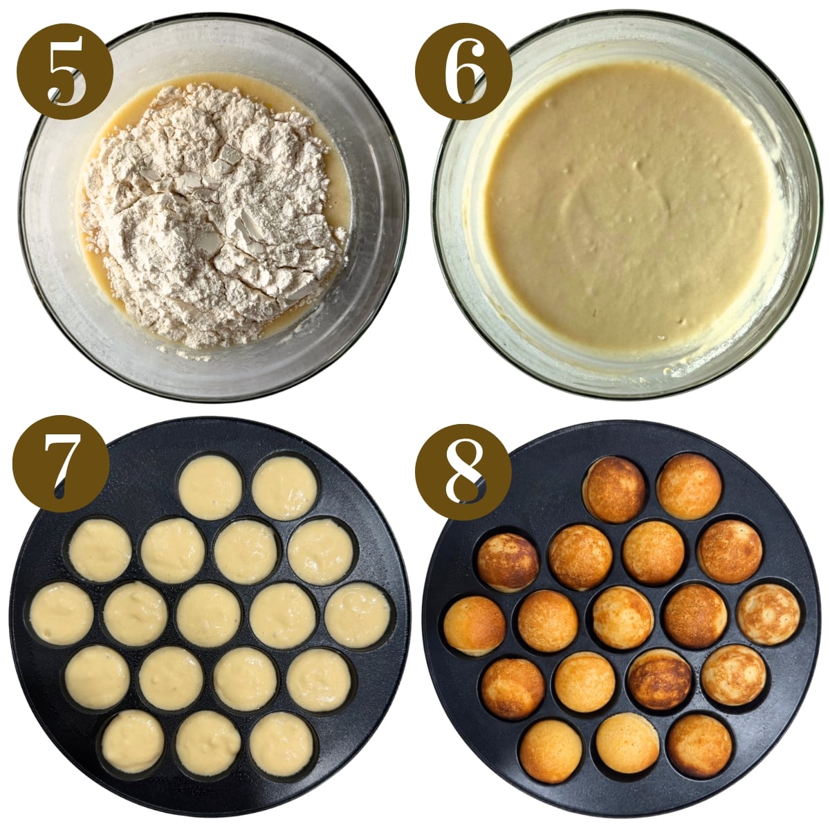Steps to make pancake puffs.