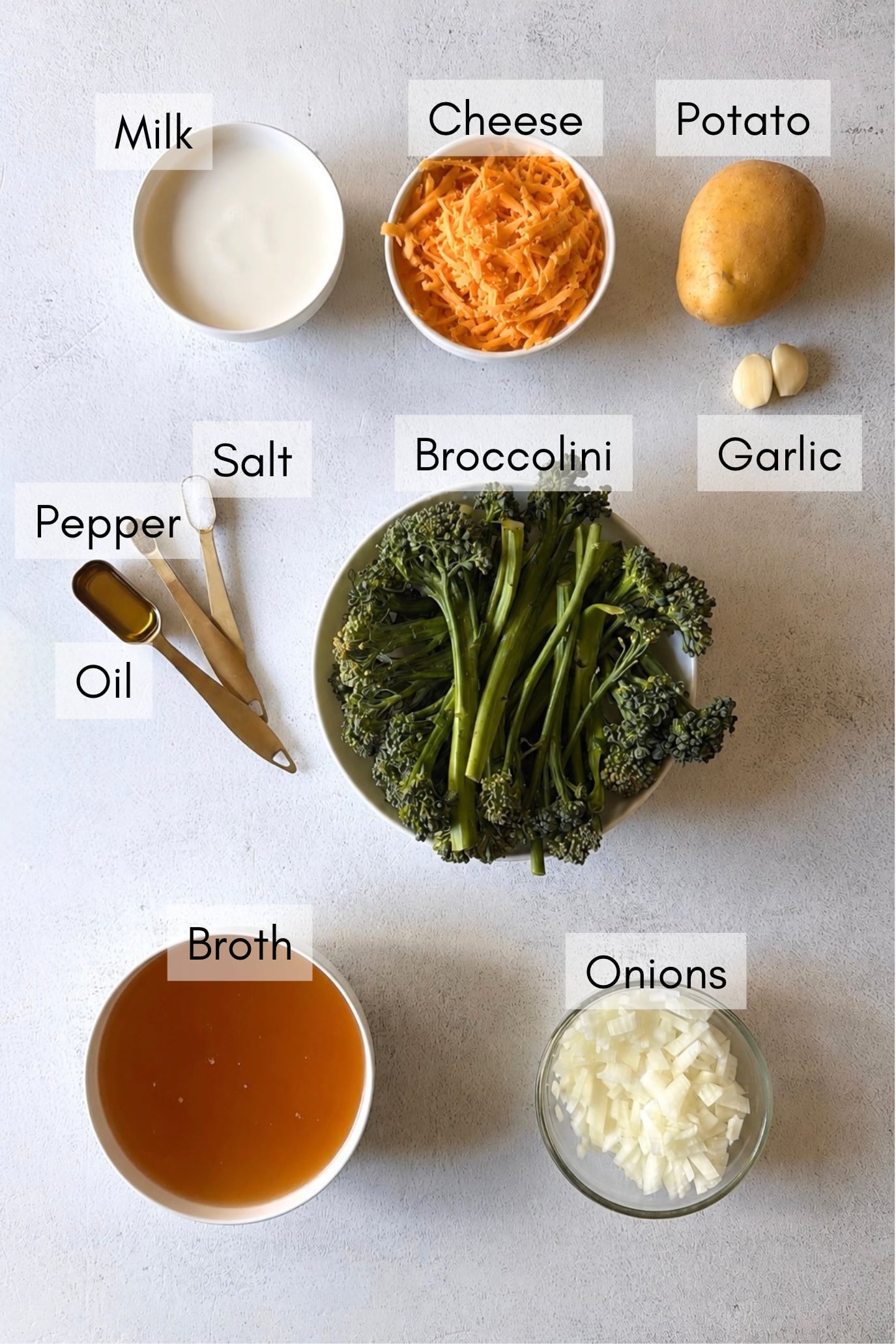 Ingredients to make broccolini soup.