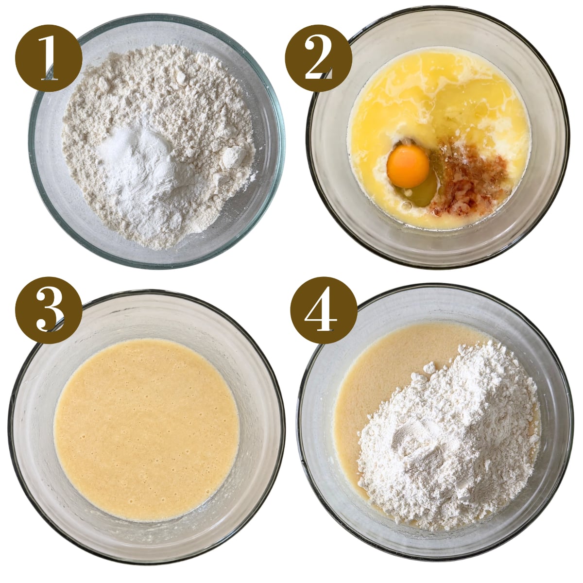 Steps to make bacon waffles.