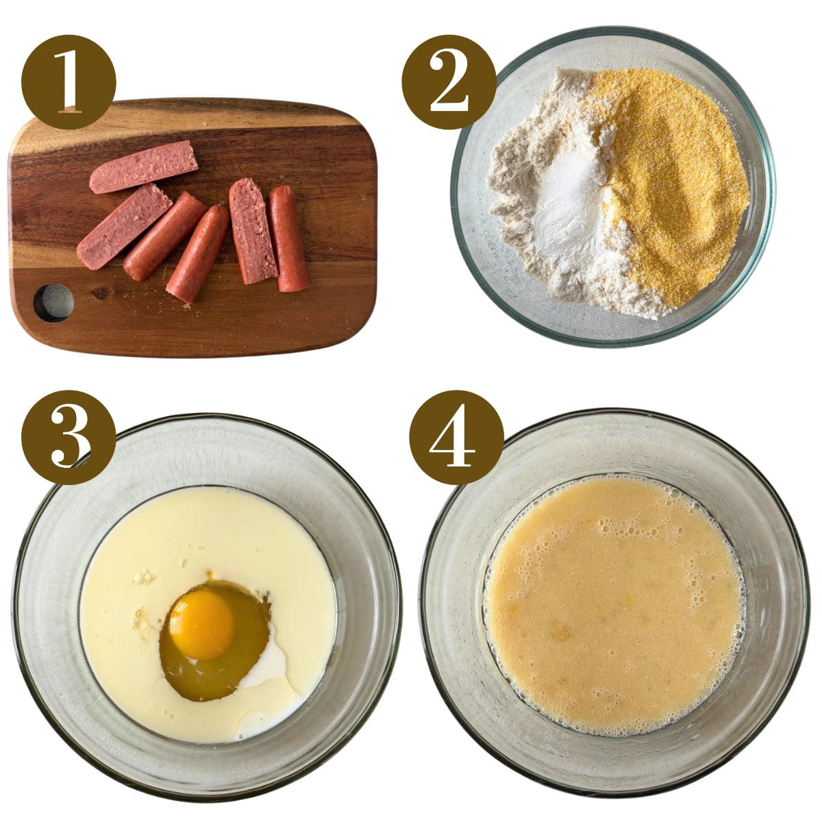 Steps to make corn dog waffles.
