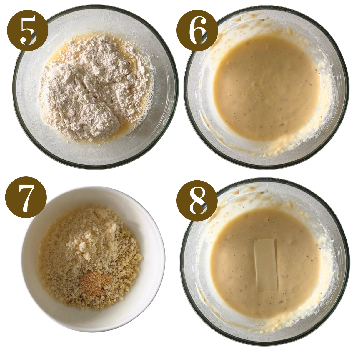Steps to make mozzarella stick waffles.