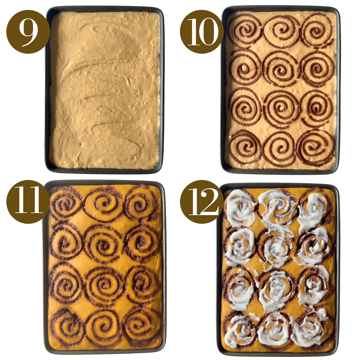 Steps to make pumpkin cinnamon roll pancakes.